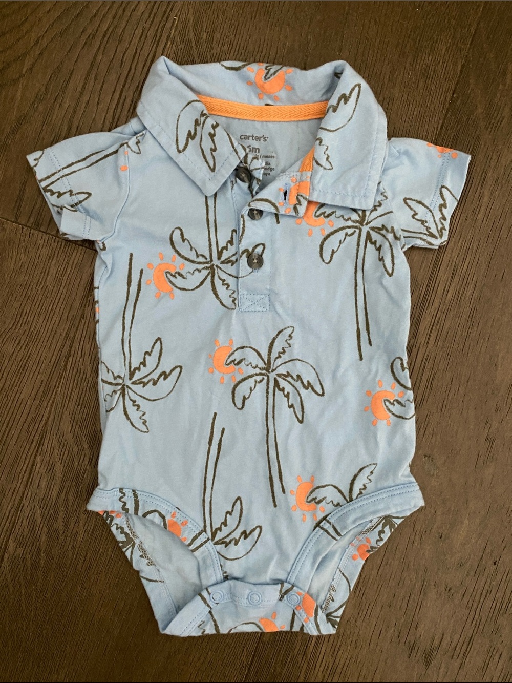 Carter's Light Blue Palm Tree Polo Bodysuit with Orange Accents